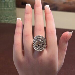 Sterling Silver & Pavé Medallion Ring